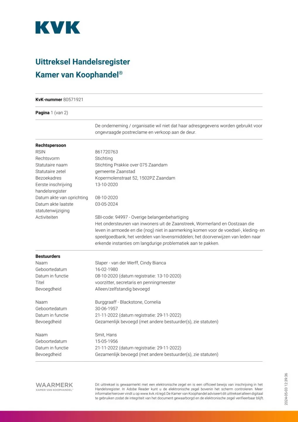 Uittreksel Handelsregister 1