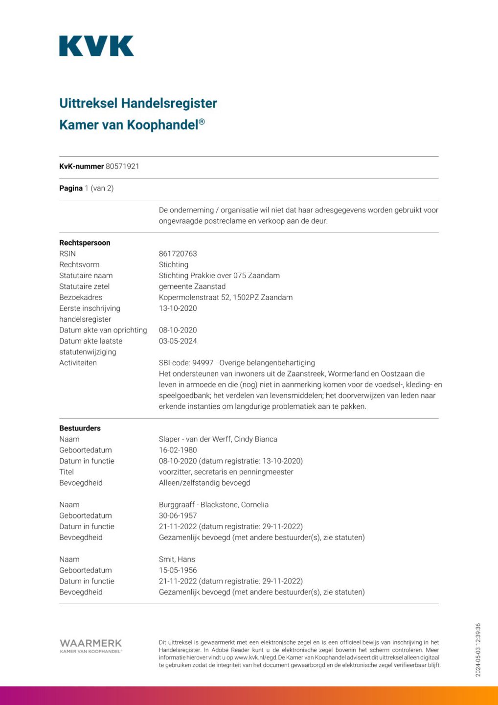 uittreksel handelsregister kamer van koophandel 1 van 2 nieuw